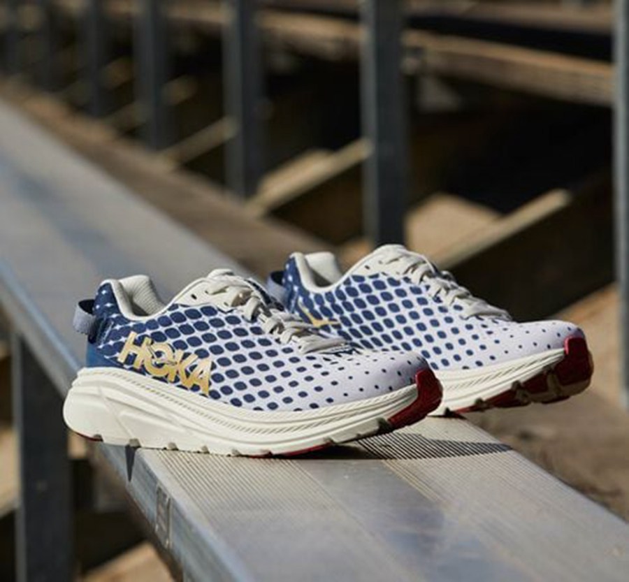 Hoka One One Mens Running Shoes - Rincon 2 - White/Blue - NBRQ94035